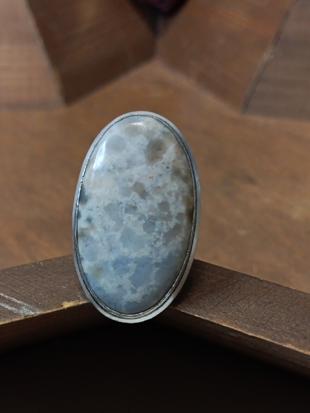 Blue-Grey Jasper Oval Statement Ring